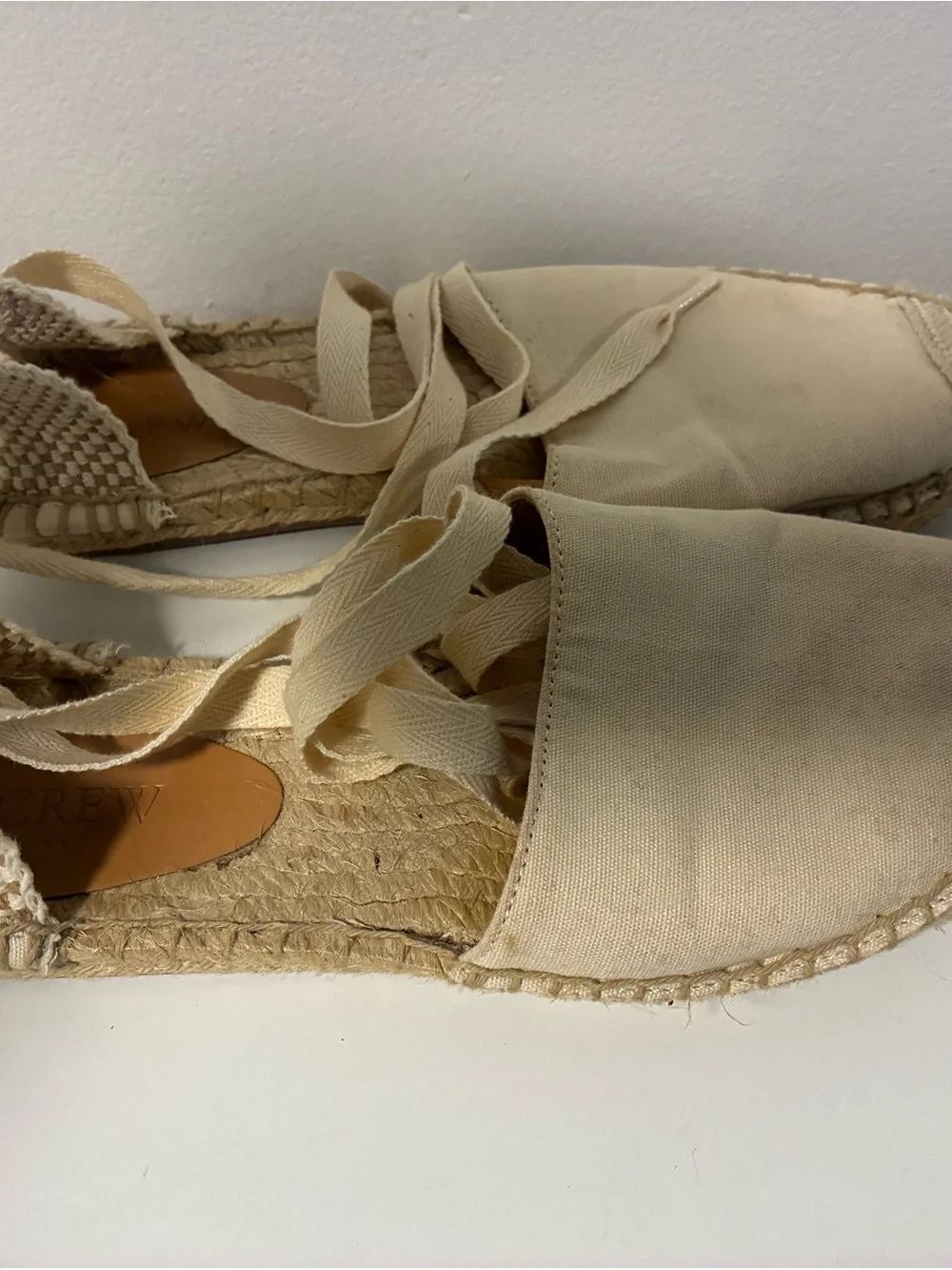 J. Crew Cream Canvas Lace-Up Espadrille Flats